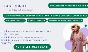Last Minute z Babą od Polskiego: 3 dni powtórek do egzaminu ósmoklasisty. Zadania, lektury i wypracowania. Jak wygląda egzamin ósmoklasisty? Kup bilet!