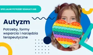 Dziewczynka z sercem typu "pop it" w tęczowych kolorach. Temat: Autyzm - potrzeby, wsparcie i narzędzia terapeutyczne.