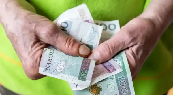Dłonie trzymają polskie banknoty. Nowe zasady przyznawania renty socjalnej mogą wpłynąć na finanse wielu osób.