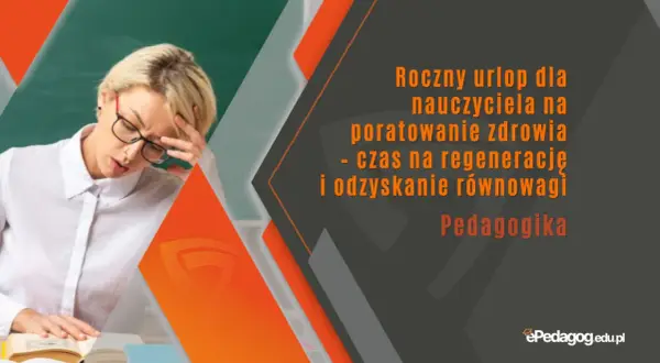 Zmęczona nauczycielka z bólem głowy. Roczny urlop dla poratowania zdrowia to czas na regenerację i odzyskanie równowagi.