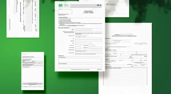 Formularz ZUS OL-9 do wniosku o jednorazowe odszkodowanie, zaświadczenie o stanie zdrowia, zgłoszenie wypadku przy pracy, renta z tytułu niezdolności do pracy.