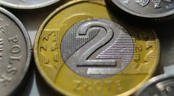 Dwie monety dwuzłotowe, symbolizujące zarobki na umowie zlecenie, gdzie najniższa krajowa jest punktem wyjścia.