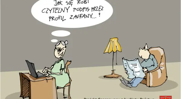 Osoba fizyczna przy komputerze zastanawia się, jak zrobić czytelny podpis przez profil zaufany.