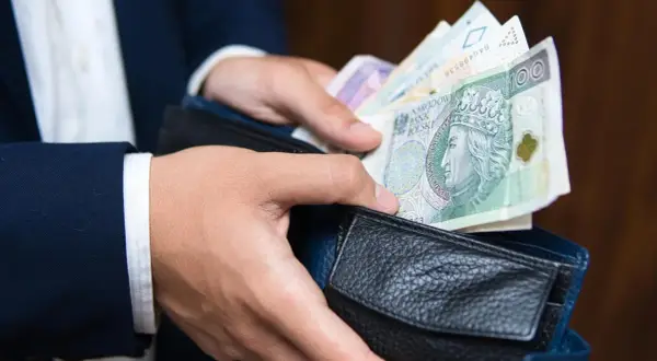 Dłonie wkładają polskie banknoty do portfela. Czy to efekt najlepiej płatnych zawodów?