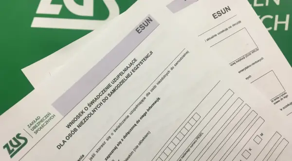 Wniosek o świadczenie uzupełniające dla osób niezdolnych do samodzielnej egzystencji. Dokumenty ZUS.