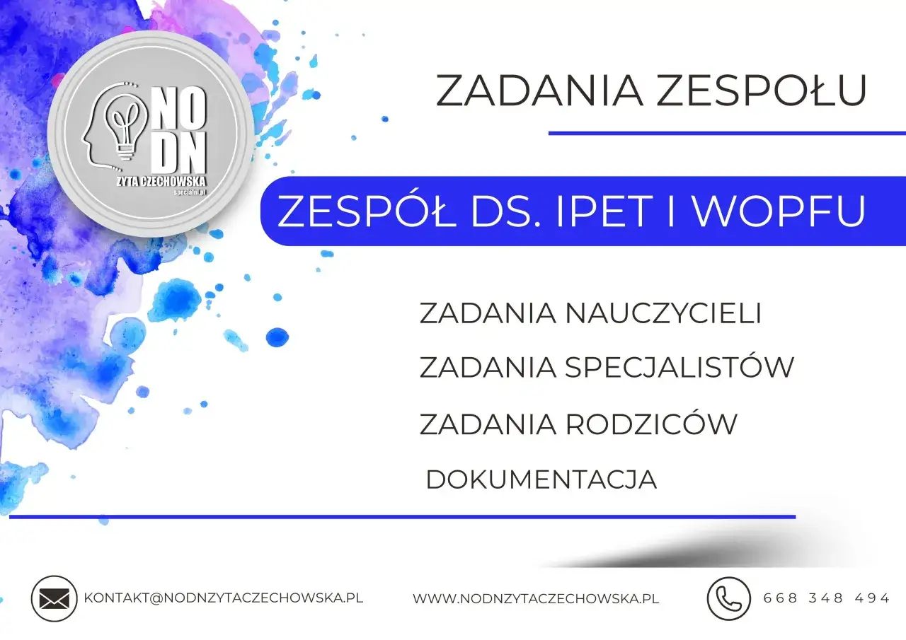 Zadania zespołu IPET i WOPFU. Dowiedz się, wopfu ile razy w roku realizowane są zadania nauczycieli, specjalistów i rodziców.